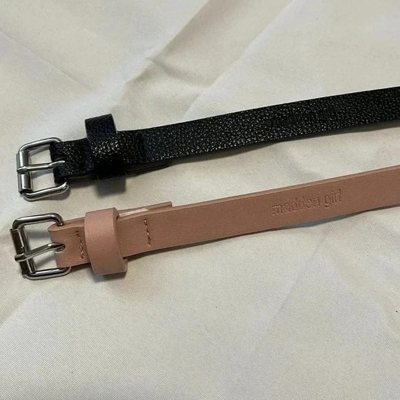MADDEN GIRL NWOT Thin Leather Belt Set Pink and Black, Size L - Picture 4 of 7